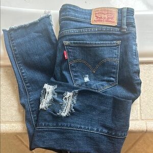 Levi's Blue Distressed Women's Cropped Jeans